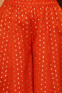 Orange Dyed Tape Embroidered Straight Kurta, Palazzo and Dupatta Set