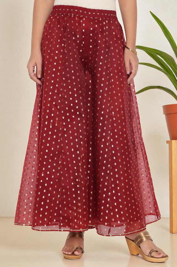 Maroon Dyed Printed Lace Jaquard Straight Kurti, Palazzo and Dupatta Set