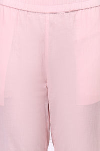Pink and Blue Ombre Pintuck Cotton Rayon A-line Kurta, Trouser and Dupatta Set