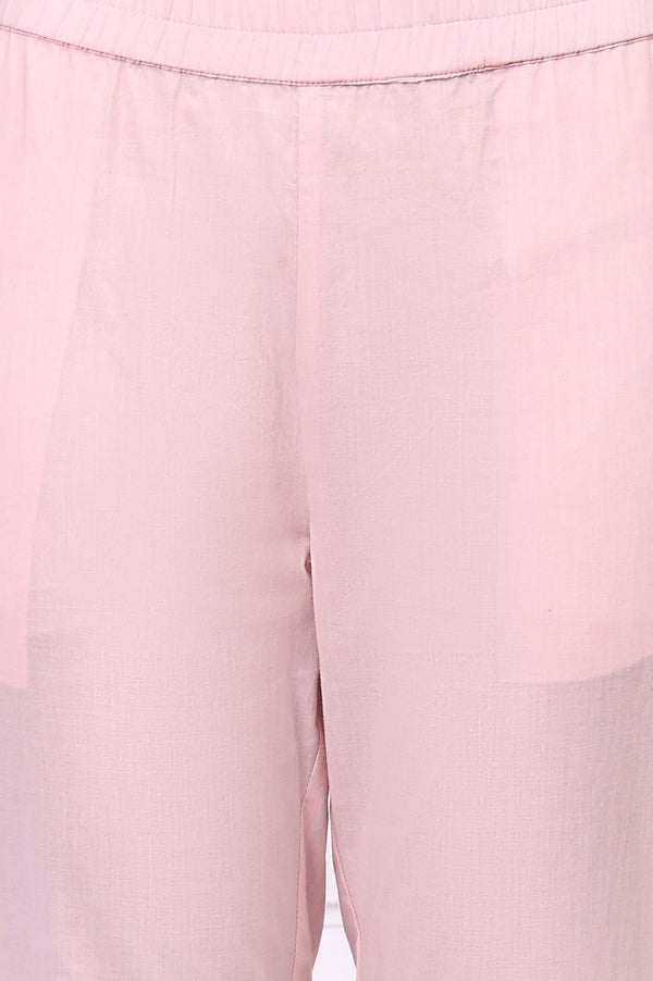 Pink and Blue Ombre Pintuck Cotton Rayon A-line Kurta, Trouser and Dupatta Set