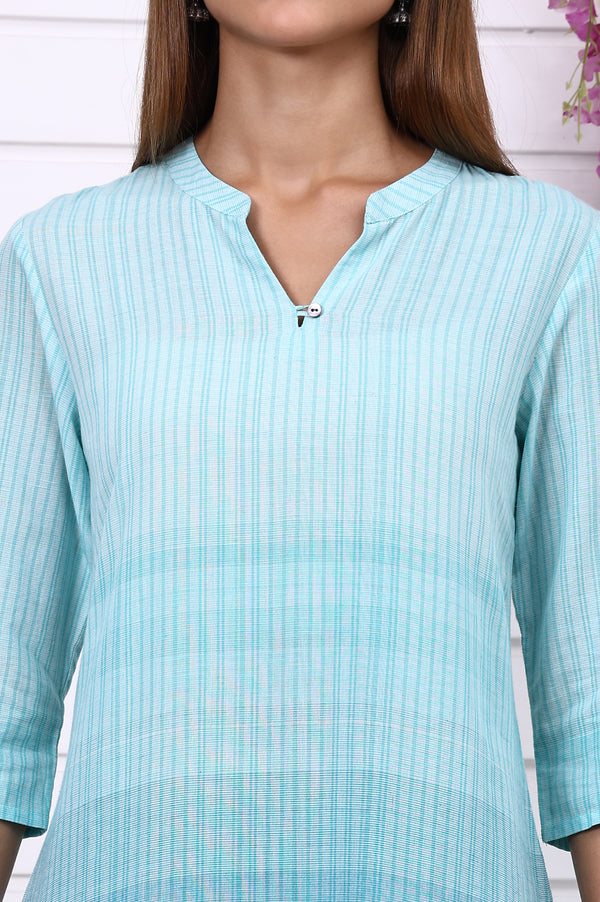 Blue Geometric Printed Yarn Dyed Straight Kurta and Trousers Co-ord Set