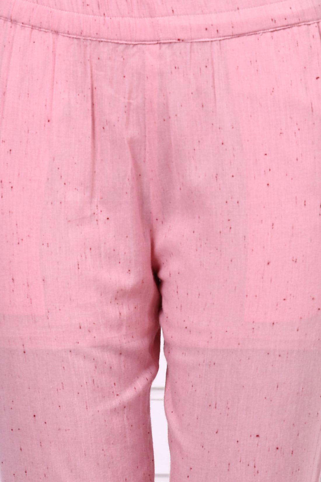 Pink Geometric Printed Yarn Dyed Straight Kurta, Trousers and Dupatta Set