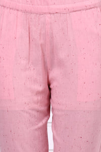 Pink Geometric Printed Yarn Dyed Straight Kurta, Trousers and Dupatta Set