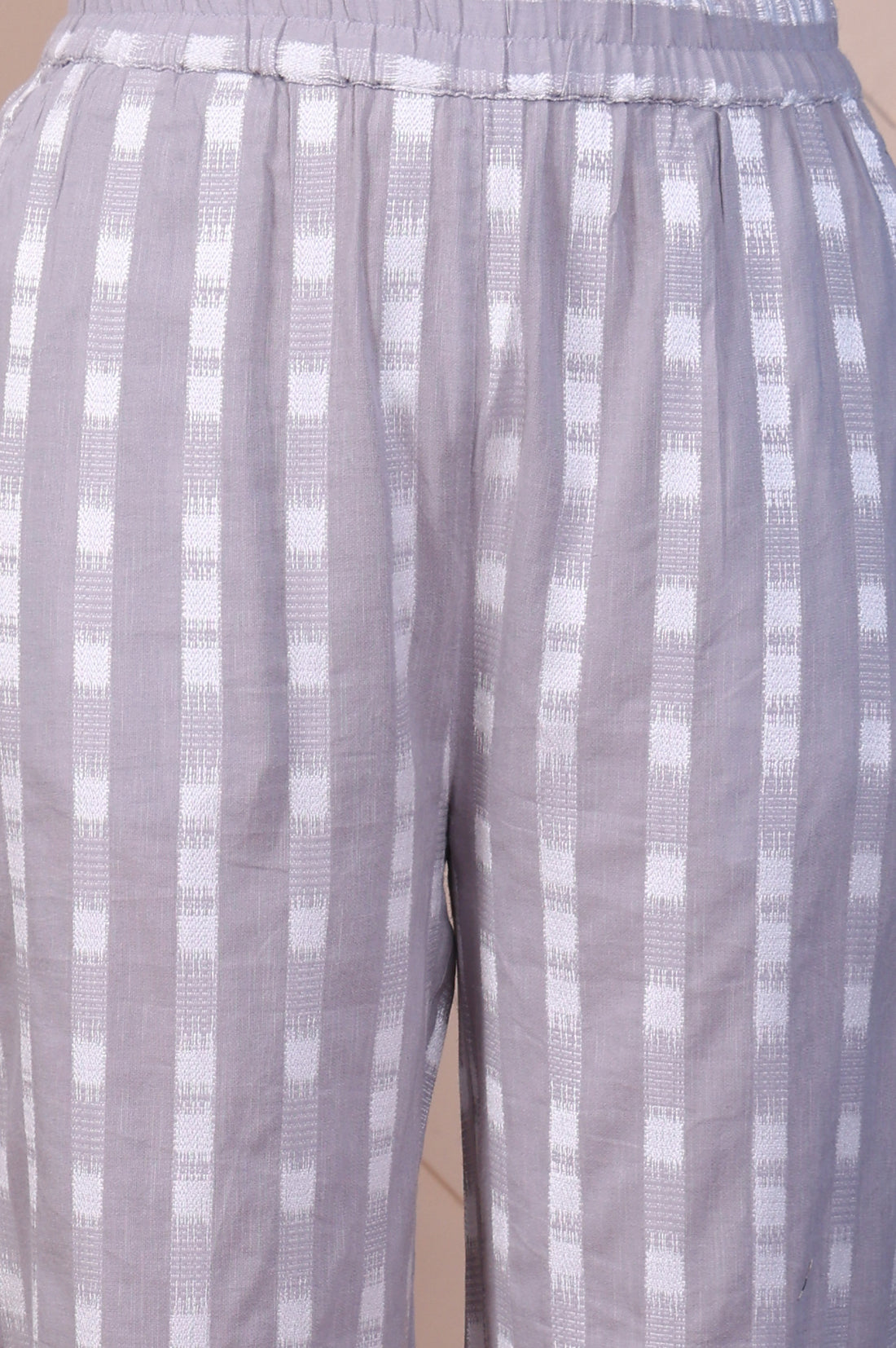 White and Grey Dobby Straight Kurta, Palazzo and Dupatta Set