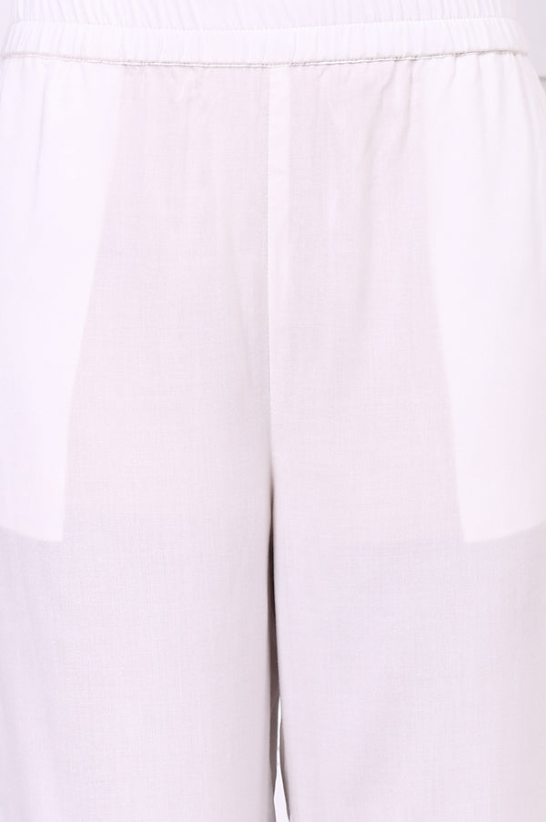 White Geometric Printed Cotton Rayon Straight Kurta, Trousers and Dupatta Set