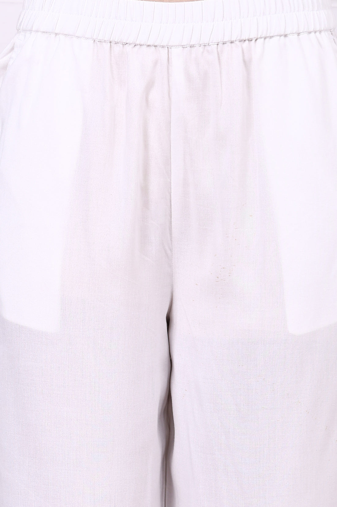 White Geometric Printed Cotton Rayon Straight Kurta, Trousers and Dupatta Set