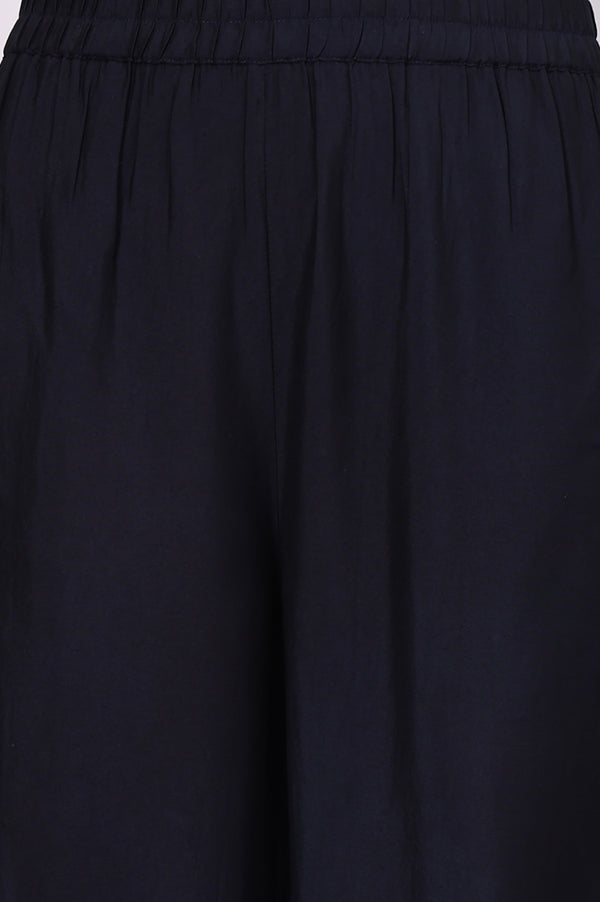 Blue Ethnic Motifs Printed Hand Work Jacquard Straight Kurta, Palazzo and Dupatta Set