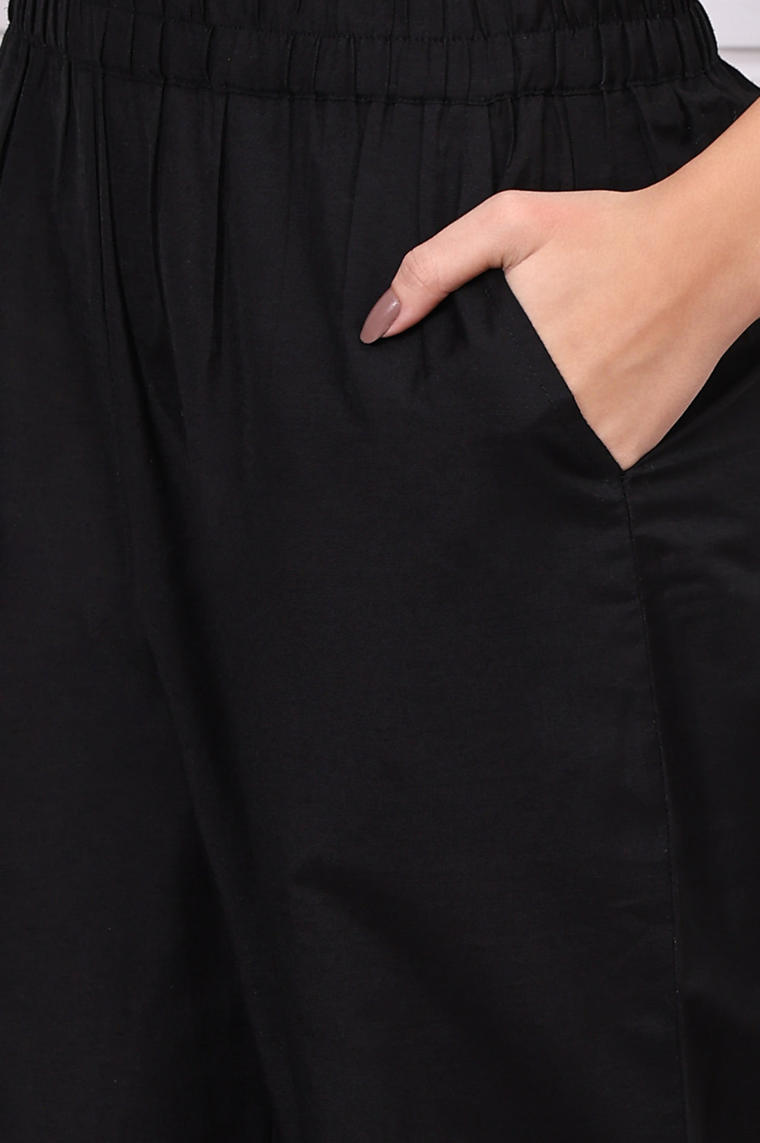 Black Geometric Printed Hand Work Jacquard Straight Kurta, Palazzo and Dupatta Set