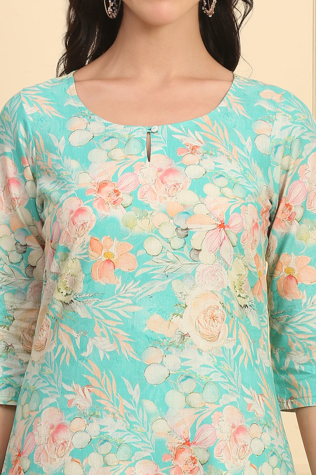 Blue Floral Printed Cotton Shimmer Kurta and Trouser Co-ord Set