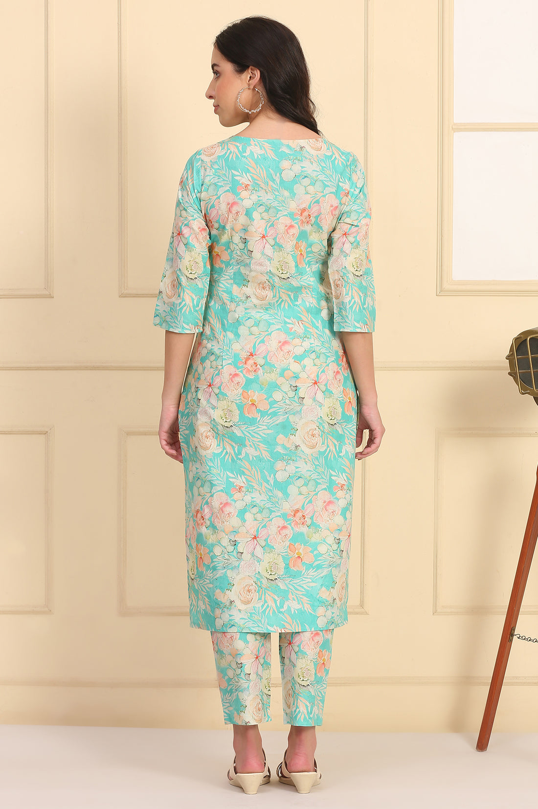 Blue Floral Printed Cotton Shimmer Kurta and Trouser Co-ord Set