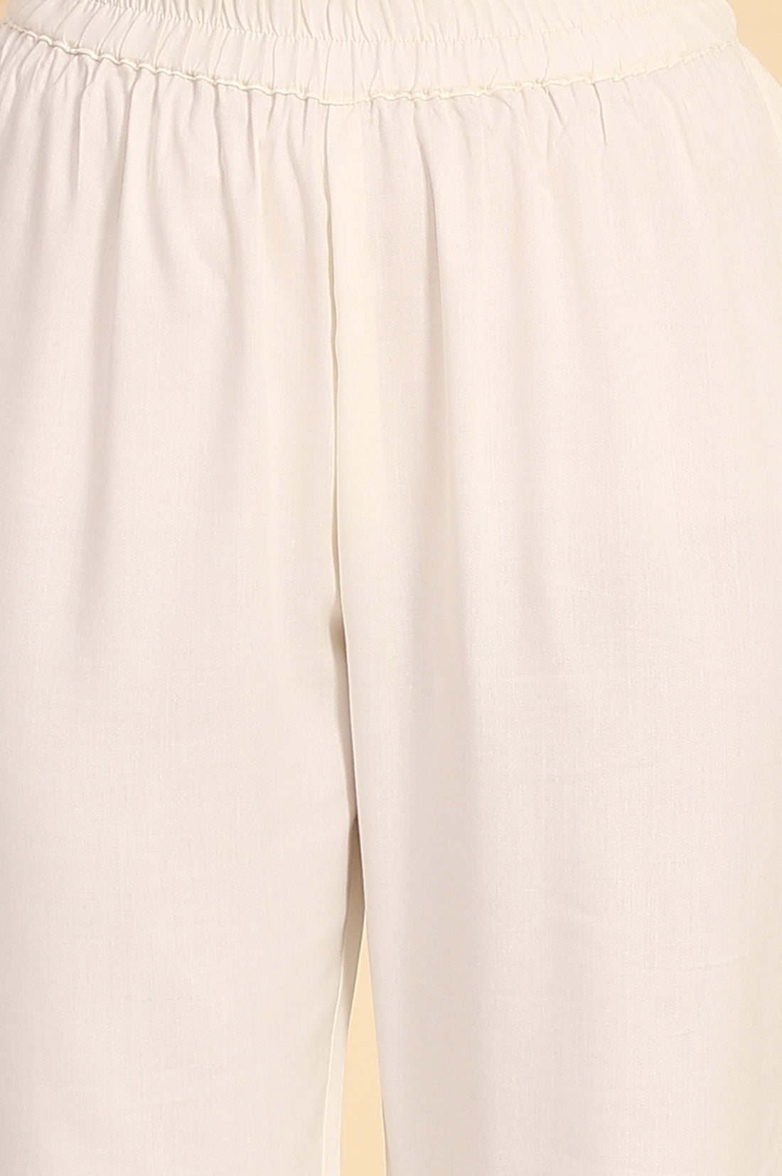 Off White Floral Printed Lace A-Line Rayon Kurta and Trousers Set