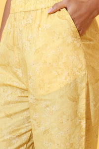 Yellow Floral Printed Pure Cotton Straight Kurta and Pants Co-ord Set