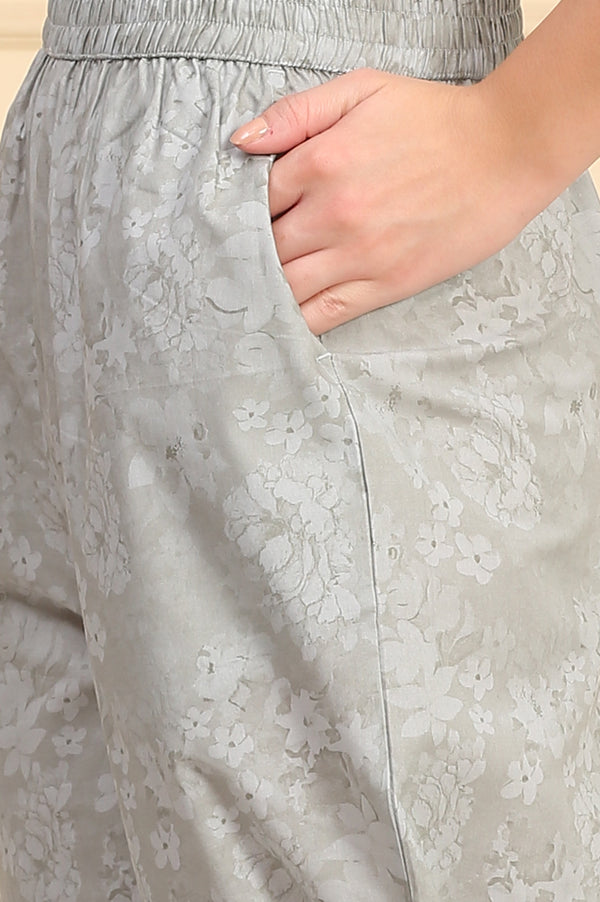 Grey Floral Printed Pure Cotton Kurta and Pants Co-ord Set