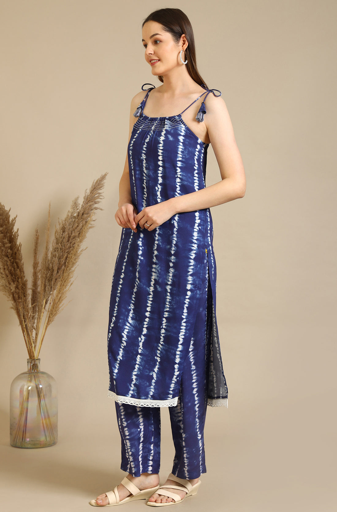 Blue Tie and Dye Shibori Saphetti Kurta and Palozzos Co-ord Set