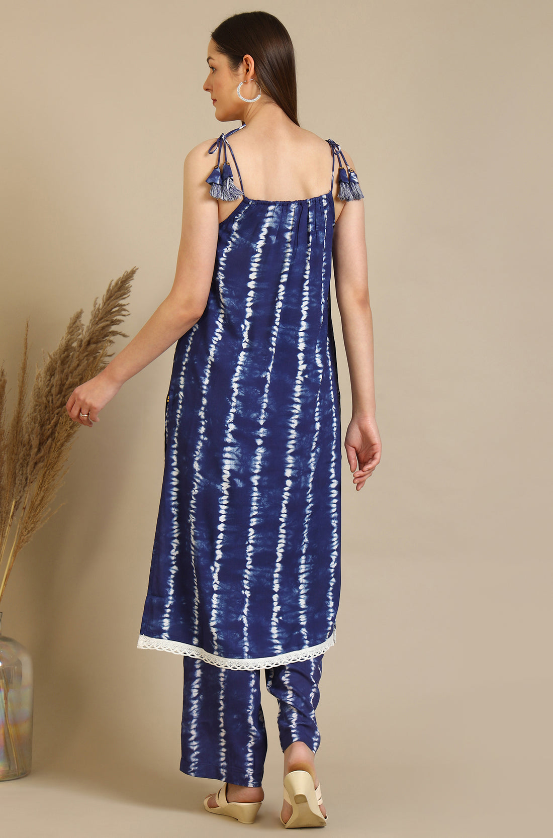 Blue Tie and Dye Shibori Saphetti Kurta and Palozzos Co-ord Set