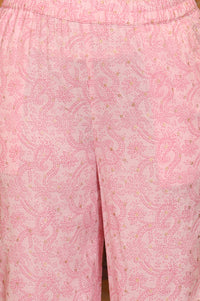 Pink Self Design Beads Embellished Straight Kurta, Palazzo and Stole Set