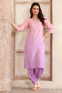 Purple Floral Printed Sequinned A-Line Kurta and Salwar Co-ord Set