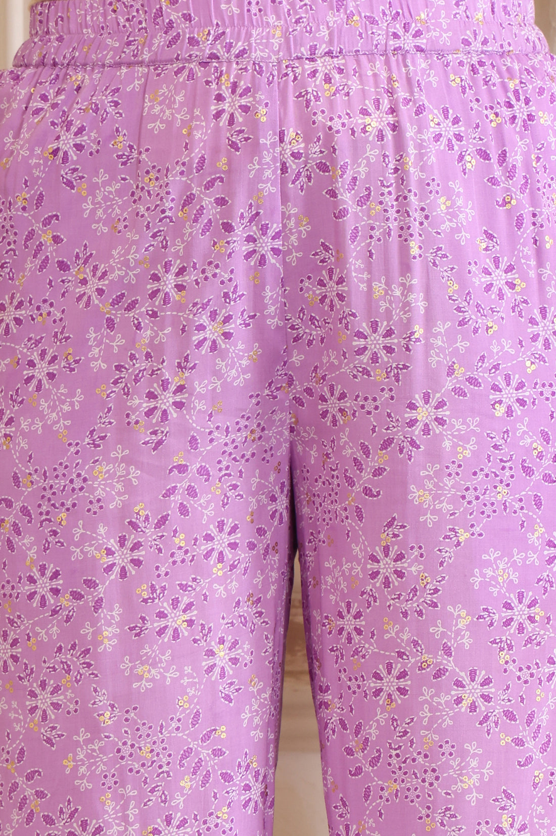 Purple Floral Printed Sequinned A-Line Kurta and Salwar Co-ord Set