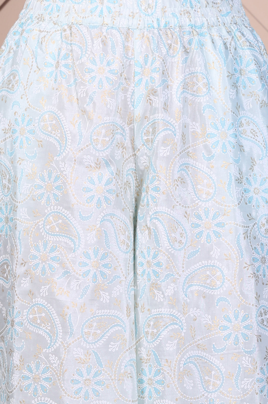 Blue Embroidered Festive Short Kurta, Printed Palazzo and Dupatta Set