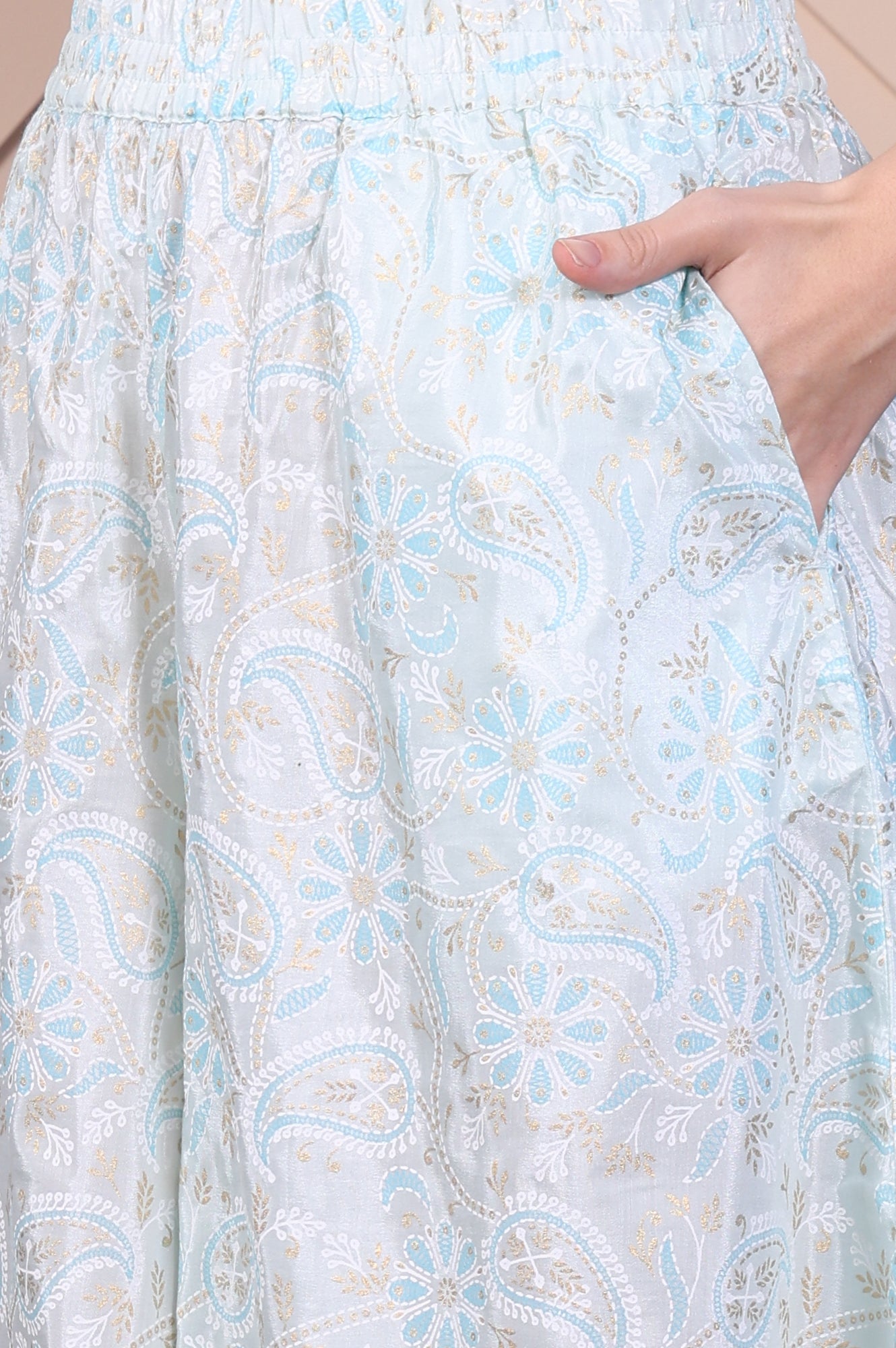 Blue Embroidered Festive Short Kurta, Printed Palazzo and Dupatta Set