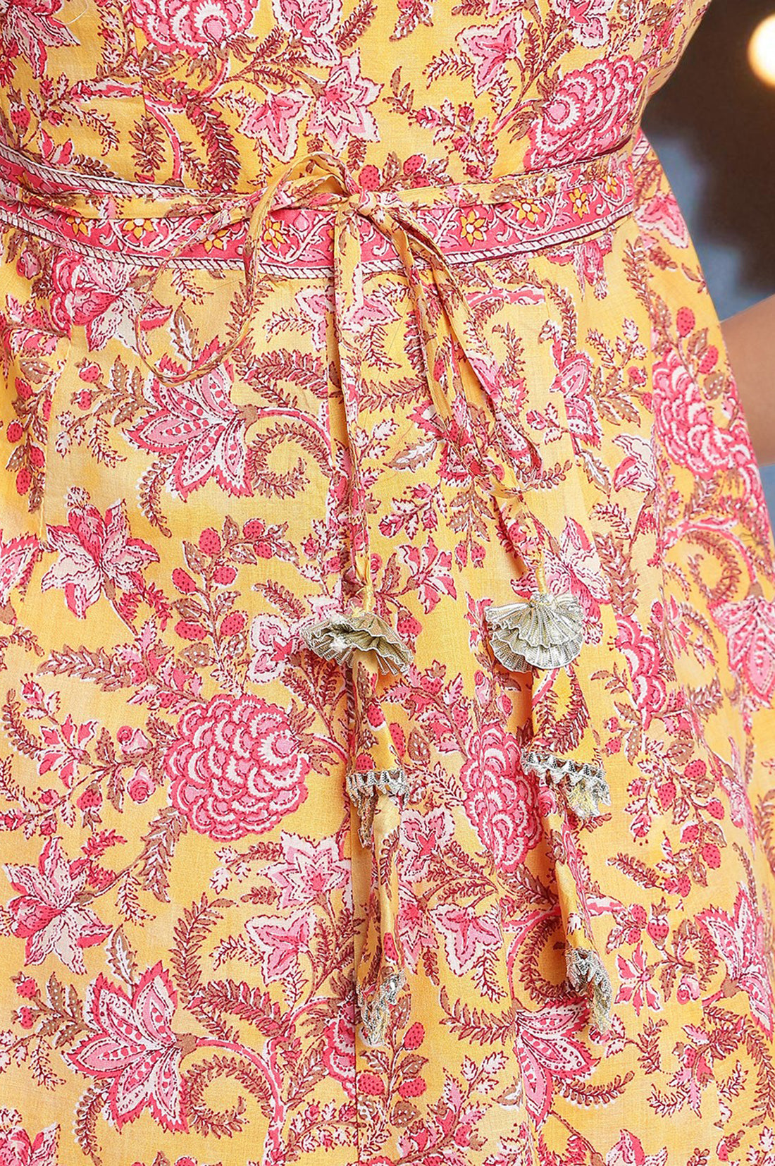 Yellow Floral Printed Lace Pure Cotton Kurta, Legging and Stole Set