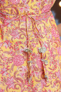 Yellow Floral Printed Lace Pure Cotton Kurta, Legging and Stole Set