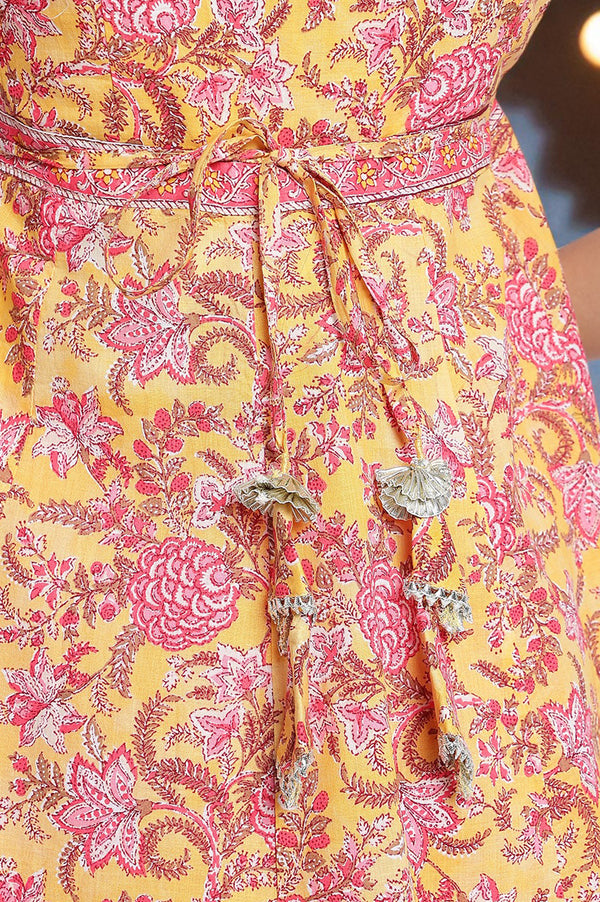 Yellow Floral Printed Lace Pure Cotton Kurta, Legging and Stole Set