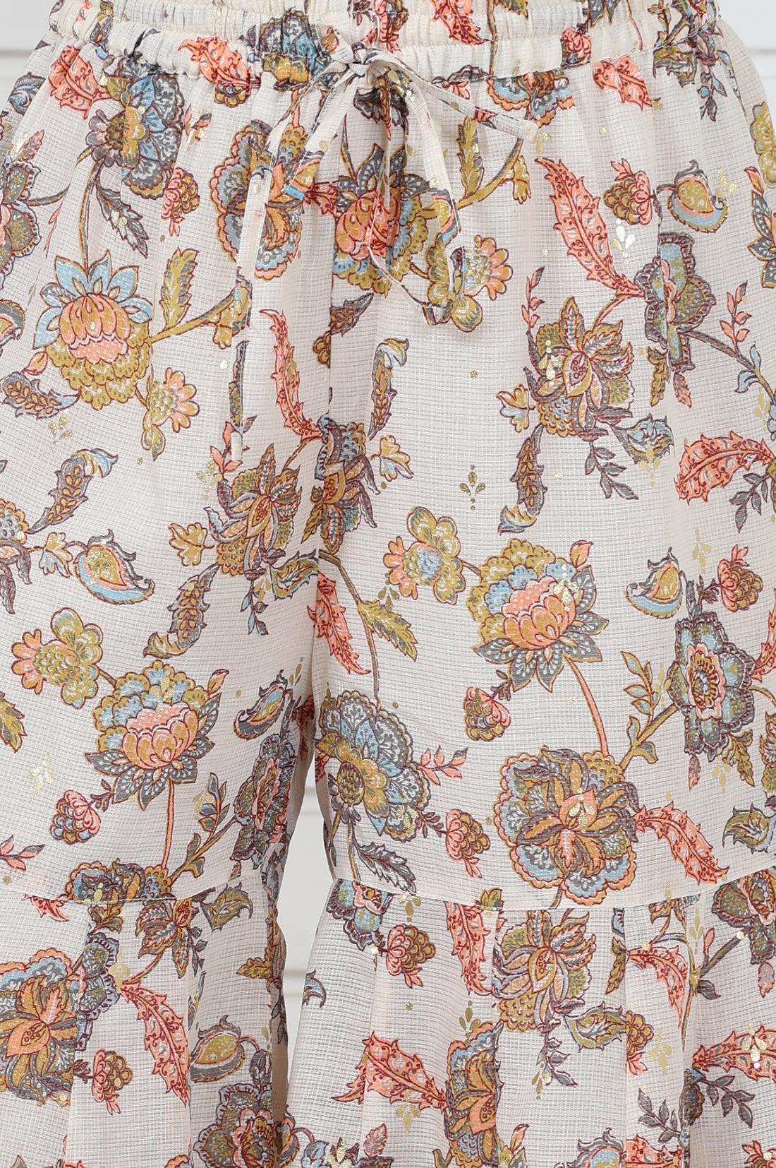 Cream Printed Printed Lace A-Line Kurta, Sharara And Dupatta Set