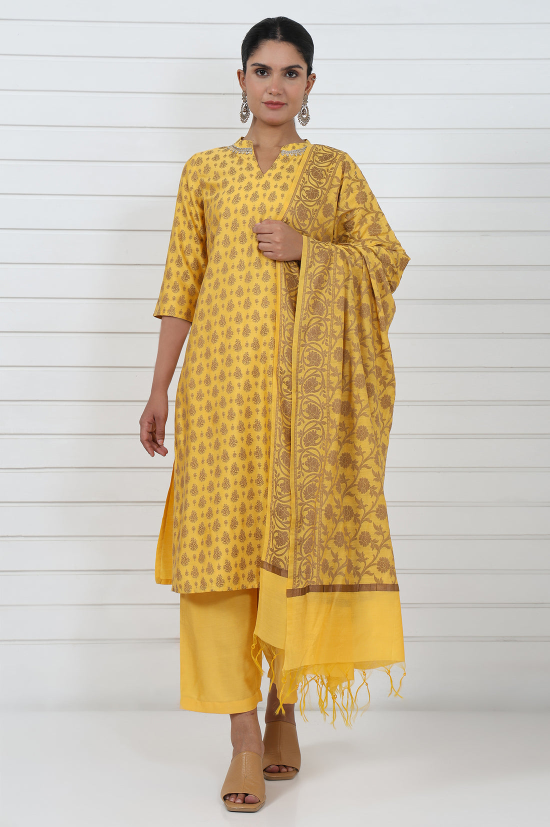 Red Abstract Printed Beads Jacquard Straight Kurta, Palazzo And Dupatta Set