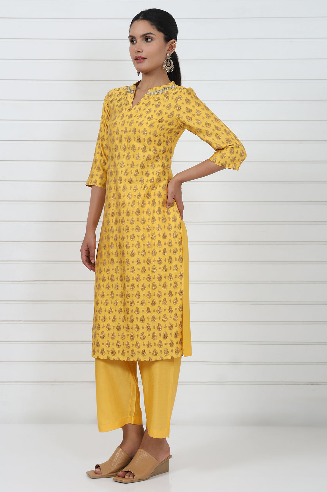 Red Abstract Printed Beads Jacquard Straight Kurta, Palazzo And Dupatta Set