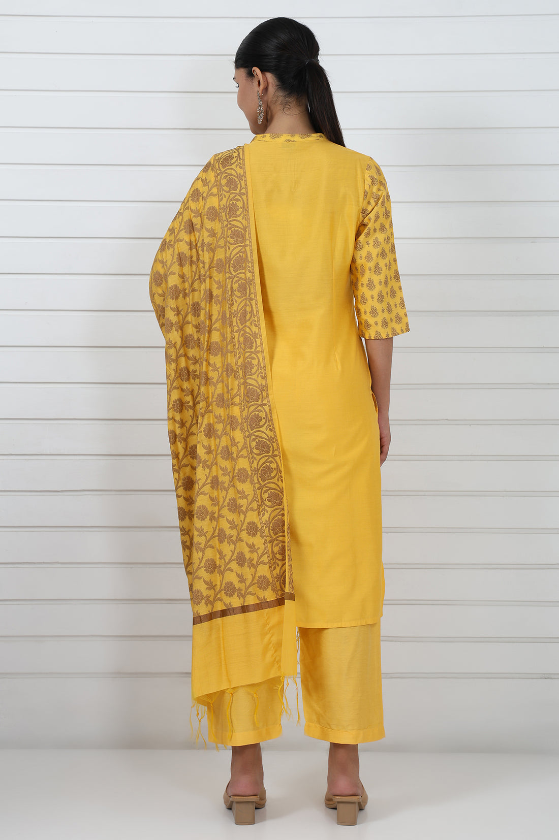 Red Abstract Printed Beads Jacquard Straight Kurta, Palazzo And Dupatta Set