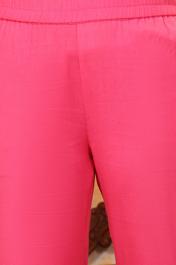 Pink Ethnic Motifs Beads Embroidered Straight Jacquard Kurta, Trouser and Dupatta Set