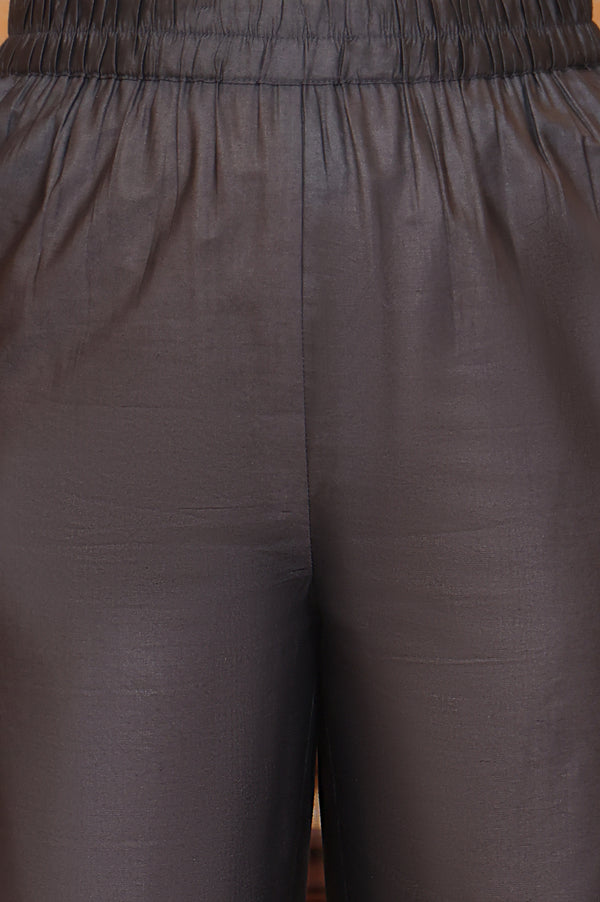 Grey Abstract Printed Beads Embellished Straight Jacquard Kurta, Pant and Dupatta Set