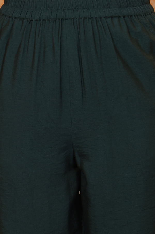 Green Abstract Printed Beads Ornamented Straight Jacquard Kurta, Pant and Dupatta Set