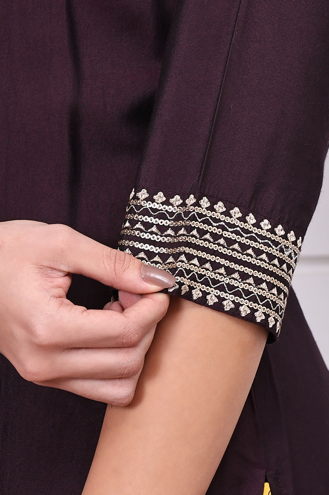 Purple Zari Embroidered Rayon Straight Kurta, Palazzo and Dupatta Set