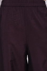 Purple Zari Embroidered Rayon Straight Kurta, Palazzo and Dupatta Set