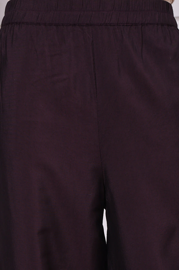 Purple Zari Embroidered Rayon Straight Kurta, Palazzo and Dupatta Set