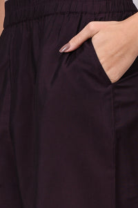 Purple Zari Embroidered Rayon Straight Kurta, Palazzo and Dupatta Set