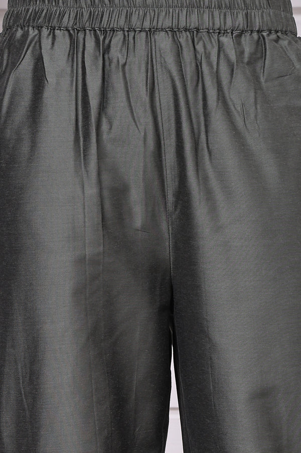 Green Zari Embroidered Rayon Straight Kurta, Palazzo and Dupatta Set