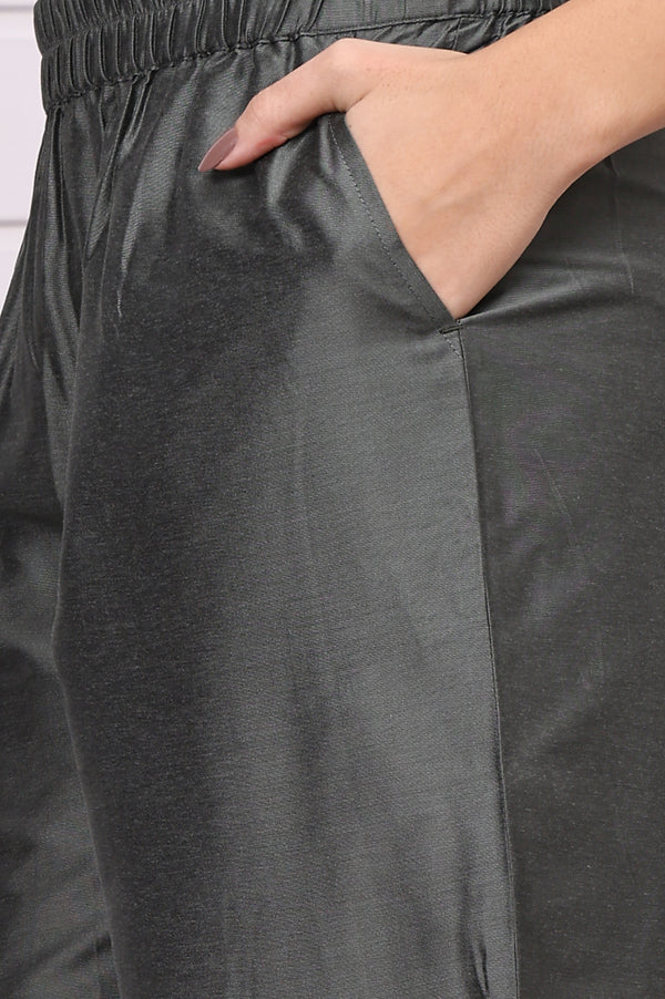 Green Zari Embroidered Rayon Straight Kurta, Palazzo and Dupatta Set