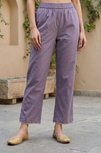 Grey Yarn Dyed Solid Straight Fit Ankle Length Palazzo