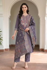 Grey Yarn Dyed Solid Straight Fit Ankle Length Palazzo