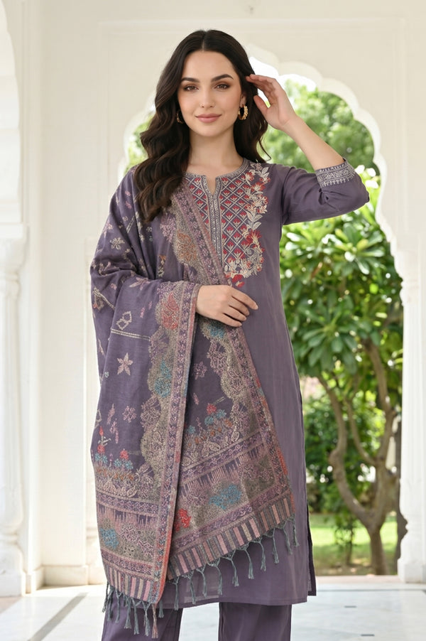Grey Yarn Dyed Tassels & Pompoms Ethnic Motifs Jacquard Dupatta