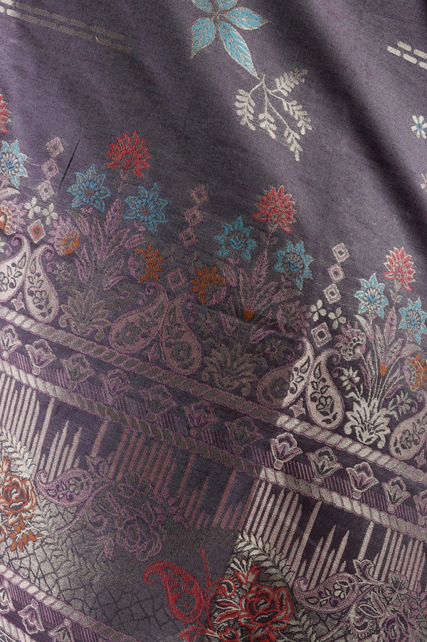 Grey Yarn Dyed Tassels & Pompoms Ethnic Motifs Jacquard Dupatta