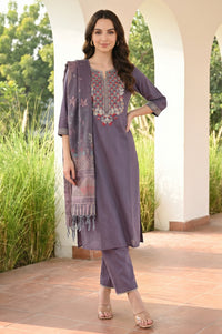 Grey Yarn Dyed Tassels &amp; Pompoms Ethnic Motifs Jacquard Dupatta