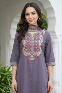 Grey Yarn Dyed Tassels &amp; Pompoms Ethnic Motifs Jacquard Dupatta