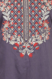 Grey Yarn Dyed Embroidered Straight Kurta