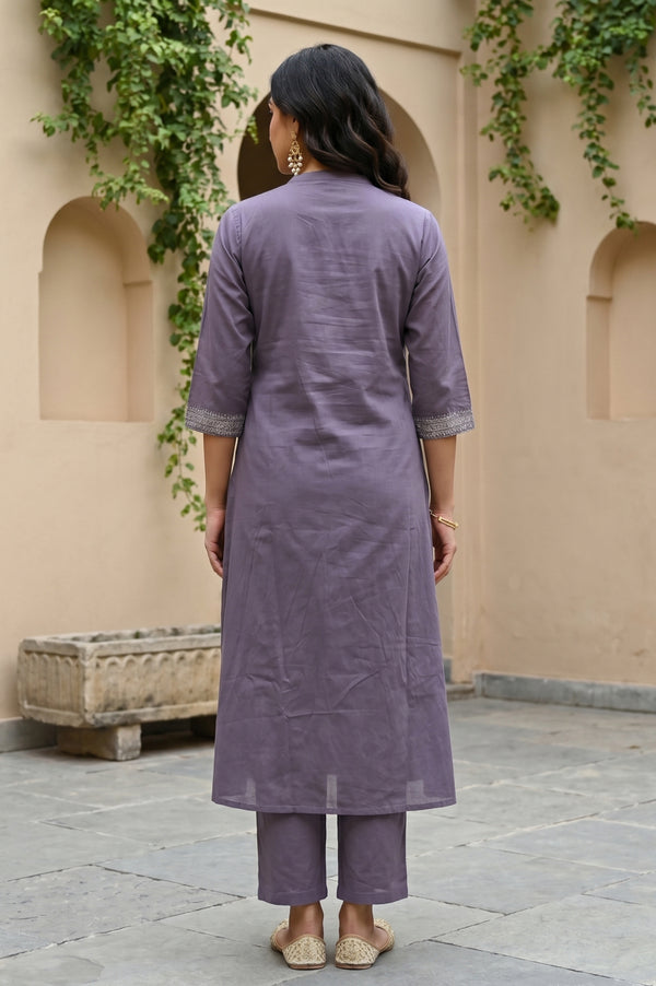 Grey Yarn Dyed Embroidered Straight Kurta