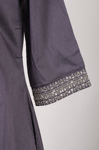 Grey Yarn Dyed Embroidered Straight Kurta