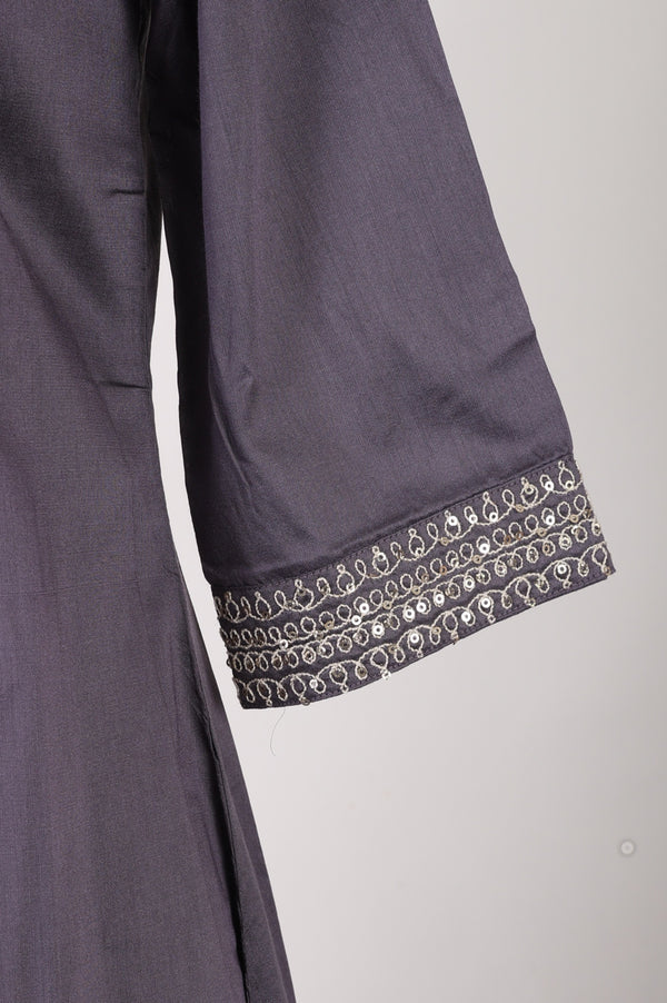 Grey Yarn Dyed Embroidered Straight Kurta